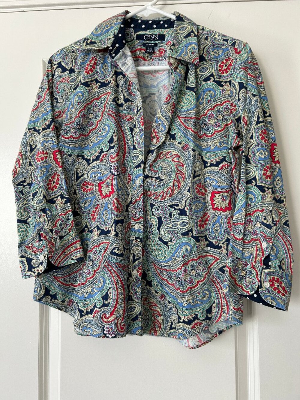Chaps Paisley Button-Up Shirt Women's Medium - Multi Contrast Polka Dot Collar